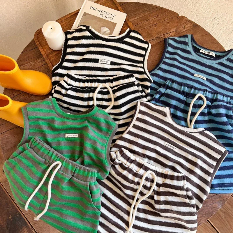 2023 Summer Children's Knitted Striped Vest Suit Little Baby Sleeveless Two-Piece Thin Section Korean Version Boys and Girls
2023 Summer Children's Knitted Striped Vest Suit Little Baby Sleeveless Two-Piece Thin Section Korean Version Boys and Girls