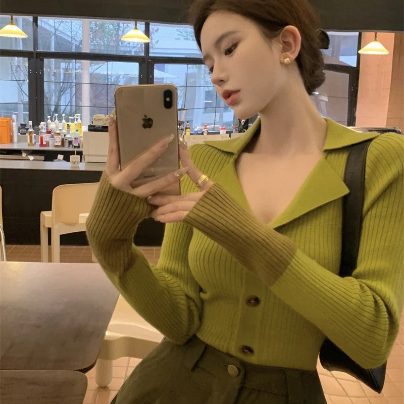 Polo Neck Knitted Cardigan Women Clothing Sweater Slim Coat V-neck Luxury Long Sleeve Single-breasted Office Ladies Jacket New
Polo Neck Knitted Cardigan Women Clothing Sweater Slim Coat V-neck Luxury Long Sleeve Single-breasted Office Ladies Jacket New