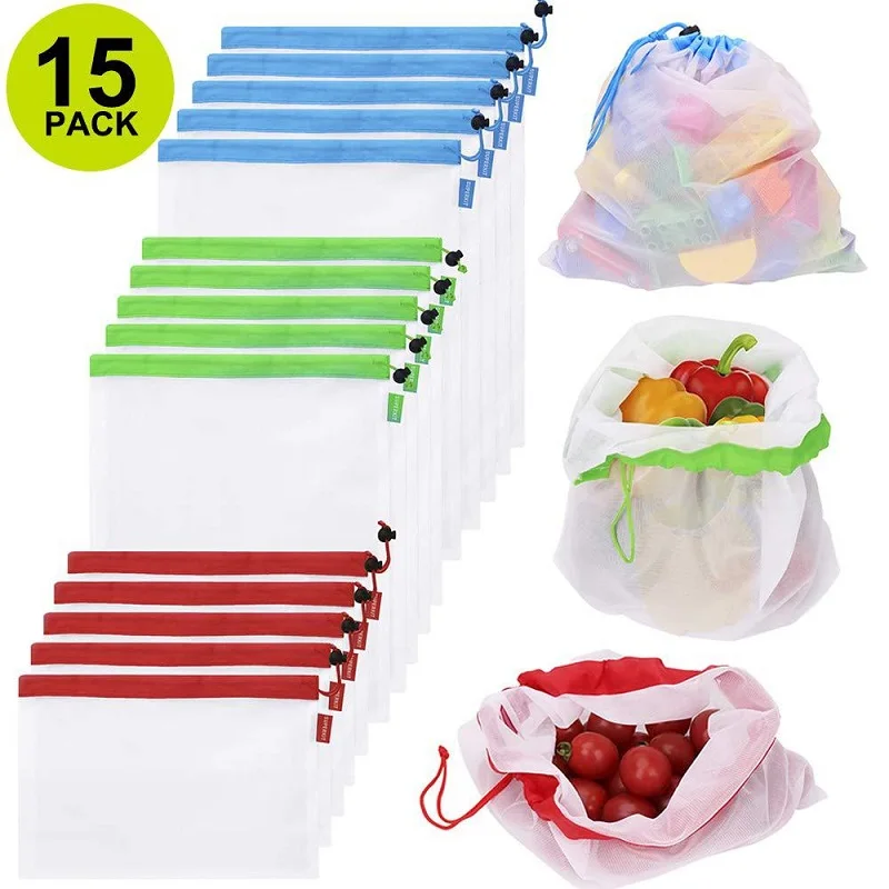 

3 Sizes Reusable Mesh Produce Bag Washable Eco-Friendly Bags for Grocery Shopping Storage Fruit Vegetable Toys Sundries Bag