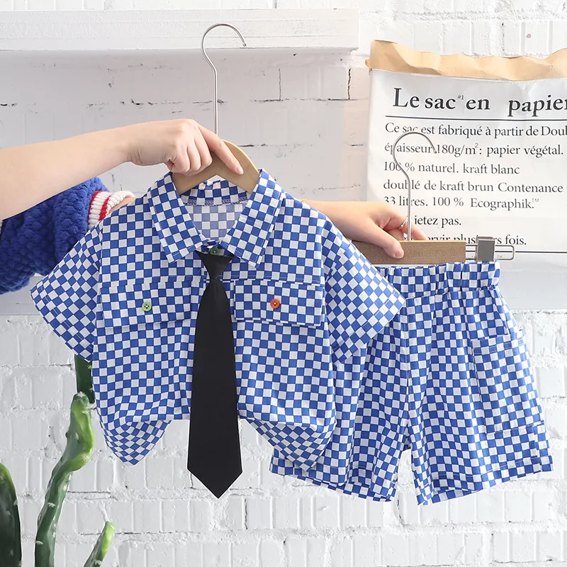 Summer Cotton Baby Boy Clothing Sets Formal Infant Birthday Party Plaid Shirt Shorts 2Pcs/Set Causal With Tie Tracksuit
Summer Cotton Baby Boy Clothing Sets Formal Infant Birthday Party Plaid Shirt Shorts 2Pcs/Set Causal With Tie Tracksuit