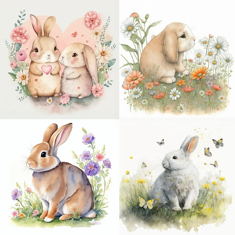 

C180#Watercolor Rabbit Wall Sticker Kids Room Background Home Decoration Mural Living Room Wallpaper Funny Decal