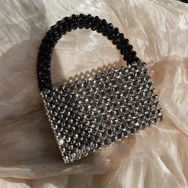 Fashion Bright Black Silver Small Square Handbag Handmade Crystal Metalic Beaded Bags for Women Handmade Shopper Pearl Summer
Fashion Bright Black Silver Small Square Handbag Handmade Crystal Metalic Beaded Bags for Women Handmade Shopper Pearl Summer