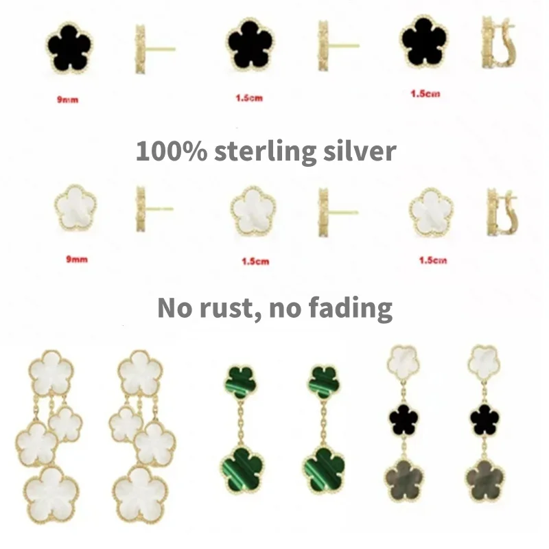 

High quality S925 plated 18 Champagne-gold natural gemstone high-end exquisite women's earring clip party jewelry gift