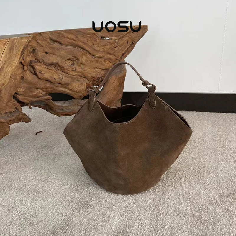 

Lotus Mini Suede Shoulder Bags for Woman Elegant Inst Blogger Chill Purses and Handbags Large Capacity Basket Designer Handbag