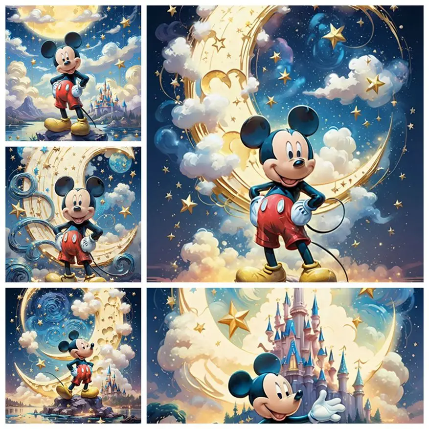 

Disney ABDiamond Mosaic Castle Full Round Drill Kit Painting Cartoon Rhinestone Pictures Embroidery Mickey Christmas Decorations