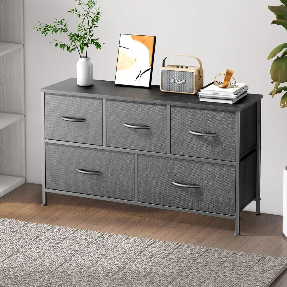 5 Drawers Dresser Chest of Drawers for Bedroom, Metal Frame and Wood Top with Fabric Storage Drawer Units
5 Drawers Dresser Chest of Drawers for Bedroom, Metal Frame and Wood Top with Fabric Storage Drawer Units