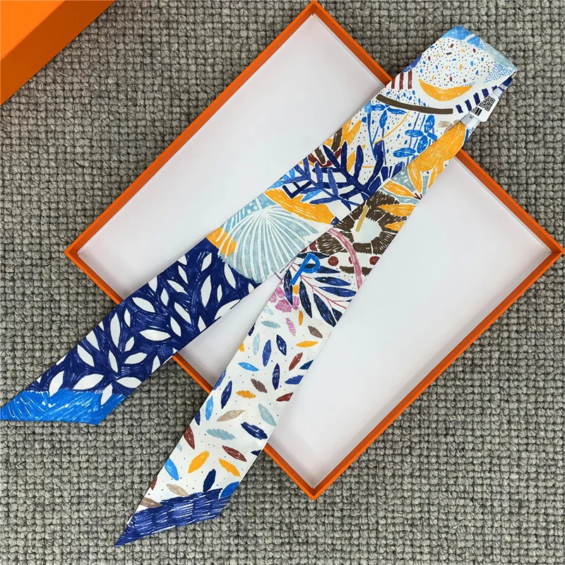 

POBING Cashew Print 18m/m Twill Silk Scarves Women Luxury Brand Scarf Bag Ribbons Tie Head Scarf Small Long Skinny Scarf 86*5CM