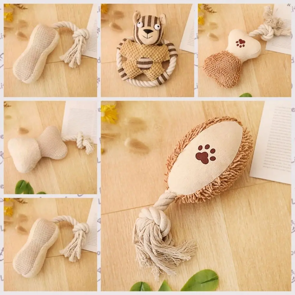 

Bite Resistant Pet Cotton Rope Toy Pig/Dog Shape Dog Plush Chew Toy Squeaky Dog Toy Wear Resistant Puppy Rope Knot Toy