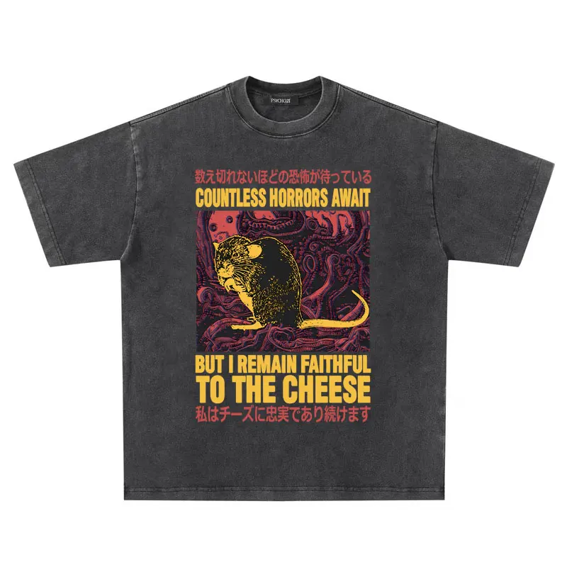 Washed Vintage Funny Japanese Rat T Shirts Countless Horrors Await But I Remain Faithful To The Cheese Tshirt Men Oversized Tees
Washed Vintage Funny Japanese Rat T Shirts Countless Horrors Await But I Remain Faithful To The Cheese Tshirt Men Oversized Tees