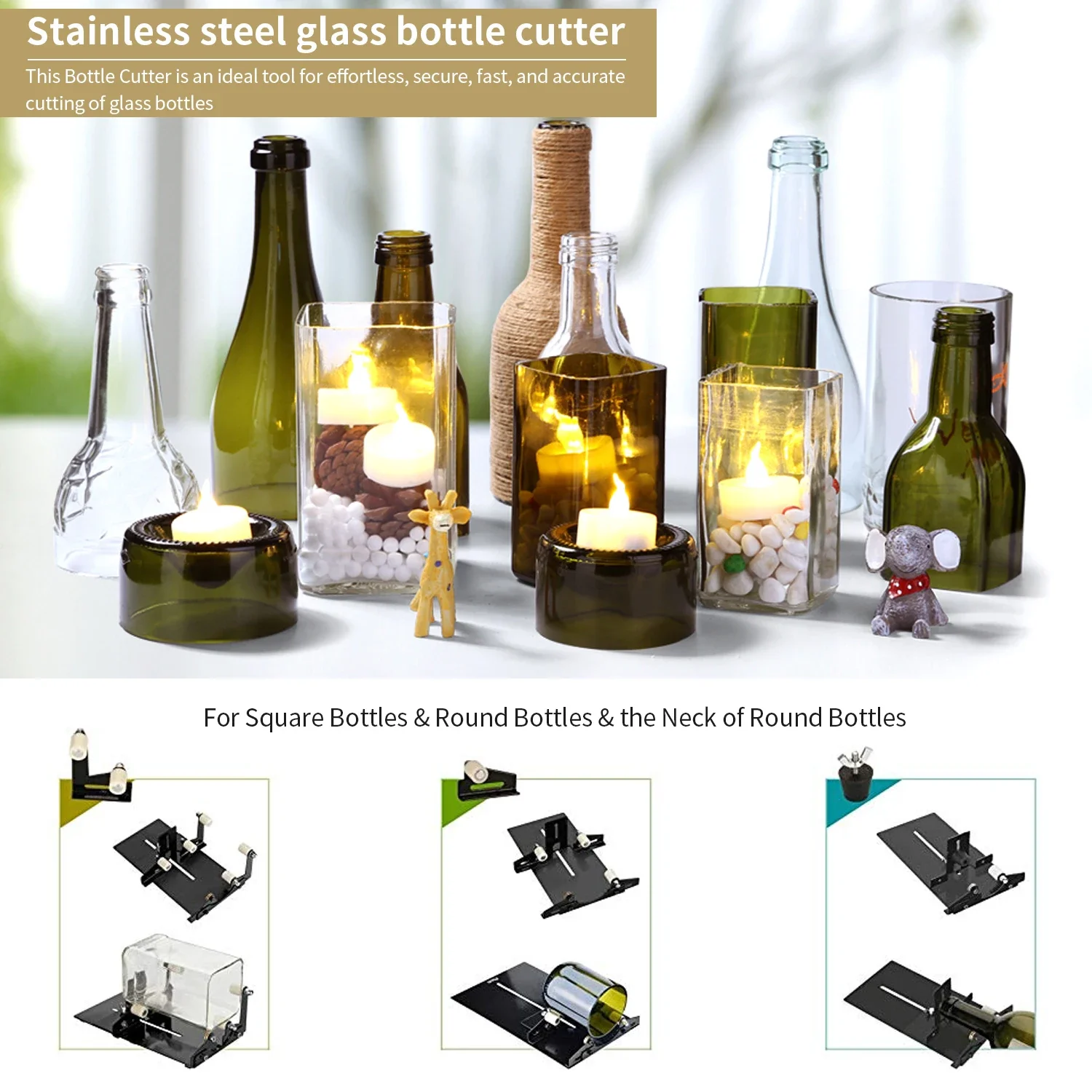 

Cutter for DIY Glass Cutting Machine Glass Bottle Cutter Cutting Tool Square and Round Wine Beer Glass Sculptures Glass Cutter