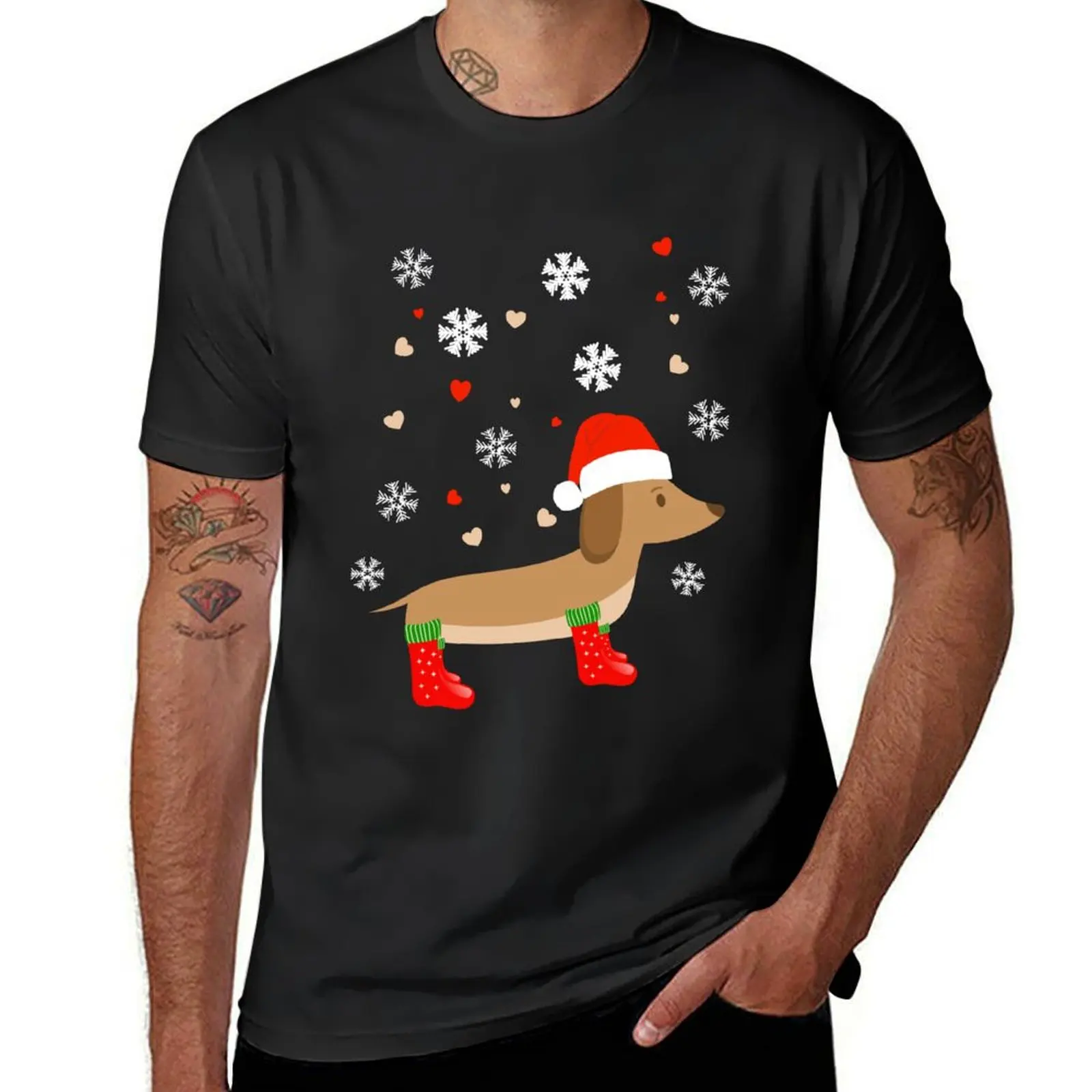 

Funny dachshund in winter with Santa hat T-Shirt new edition kawaii clothes customs customs design your own t shirts men