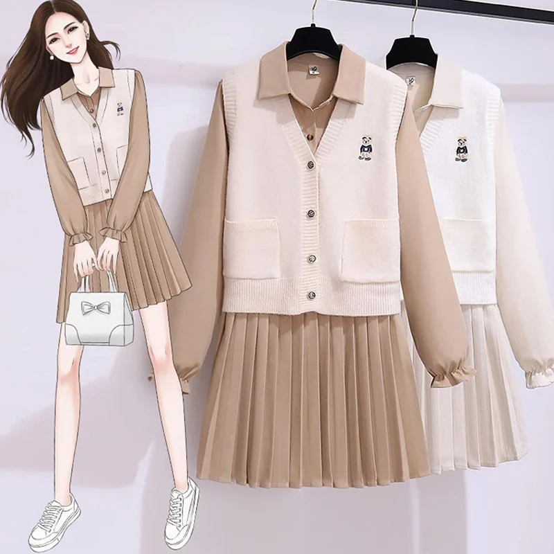 Autumn Winter Casual Two-piece Set For Women2023 Vest Top And Plrated Shirt Dress Female S-XL Elegant Party khaki Card Slim Suit
Autumn Winter Casual Two-piece Set For Women2023 Vest Top And Plrated Shirt Dress Female S-XL Elegant Party khaki Card Slim Suit