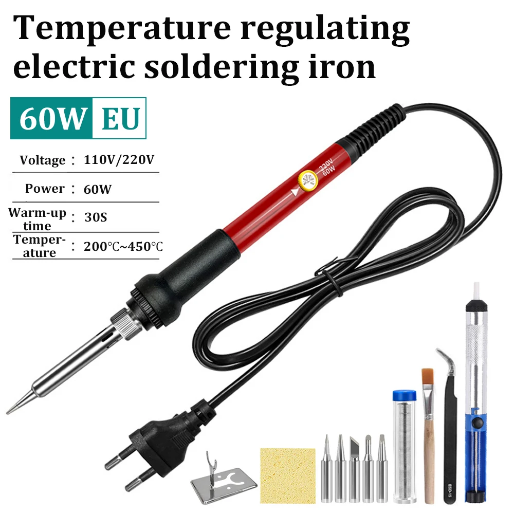 

New Adjustable Temperature Electric Soldering Iron 220V 110V 60W Welding Solder Rework Station Heat Pencil Tips Repair Tools EU