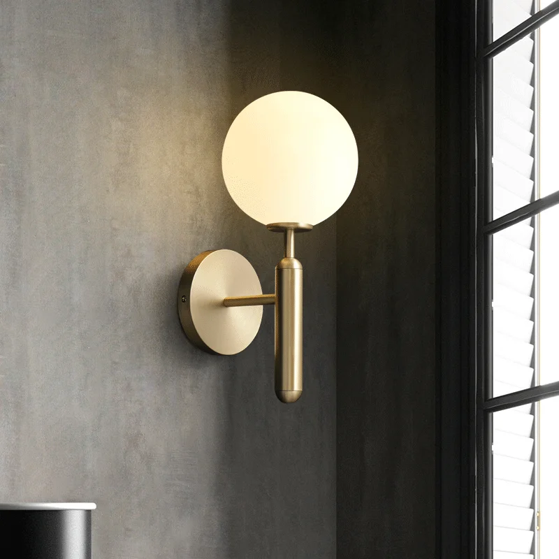 

Ball Series Copper LED Wall Sconces Postmodern Bedroom Bedside Lighting Aisle Corridor Nordic Room Decor Personality Glass Lamp