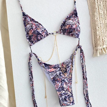 Sexy Triangle Chains Bikini Sets Micro Thongs Swimsuit Women Bathing