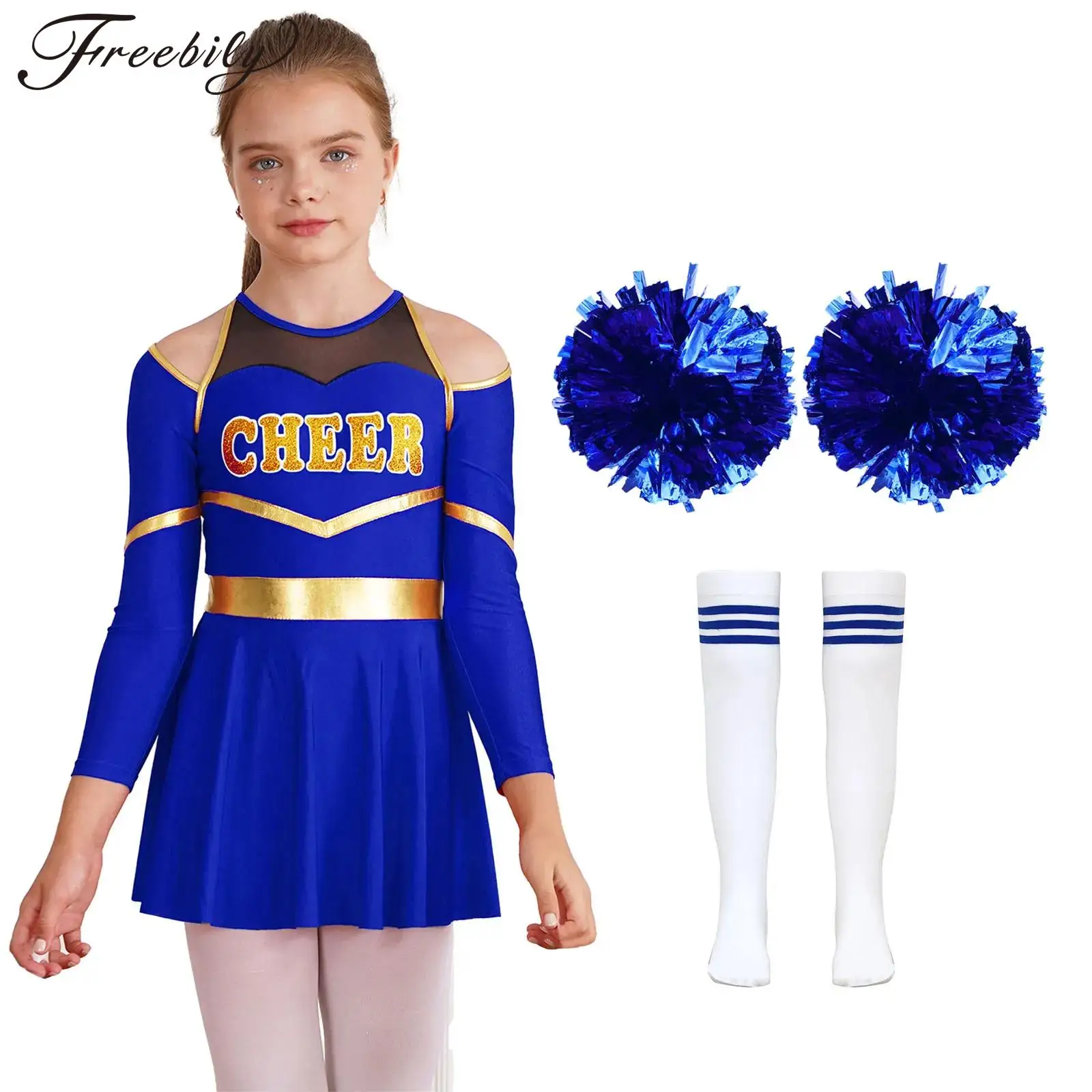 Kids Girls Cheerleading Dance Outfit Print Leotard Dress with Flower Balls Socks Sports Meeting School Party Performance Costume
Kids Girls Cheerleading Dance Outfit Print Leotard Dress with Flower Balls Socks Sports Meeting School Party Performance Costume
