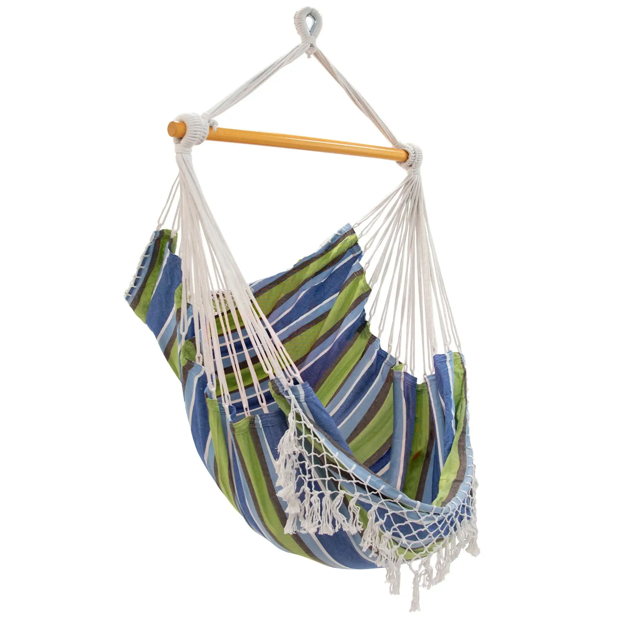72" Blue and Green Brazilian Style Hammock Chair with a Hanging Bar Hanging Swing Chair for Living Room, Garden, Balcony
72" Blue and Green Brazilian Style Hammock Chair with a Hanging Bar Hanging Swing Chair for Living Room, Garden, Balcony