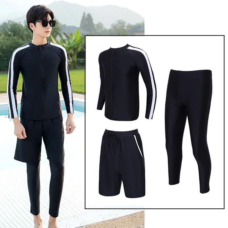 

Men's 3pcs/set Long Sleeve Baselayer Skins Performance Fit Compression Rash Guard Shirt+Pants+Trunks Wetsuit Swimsuits