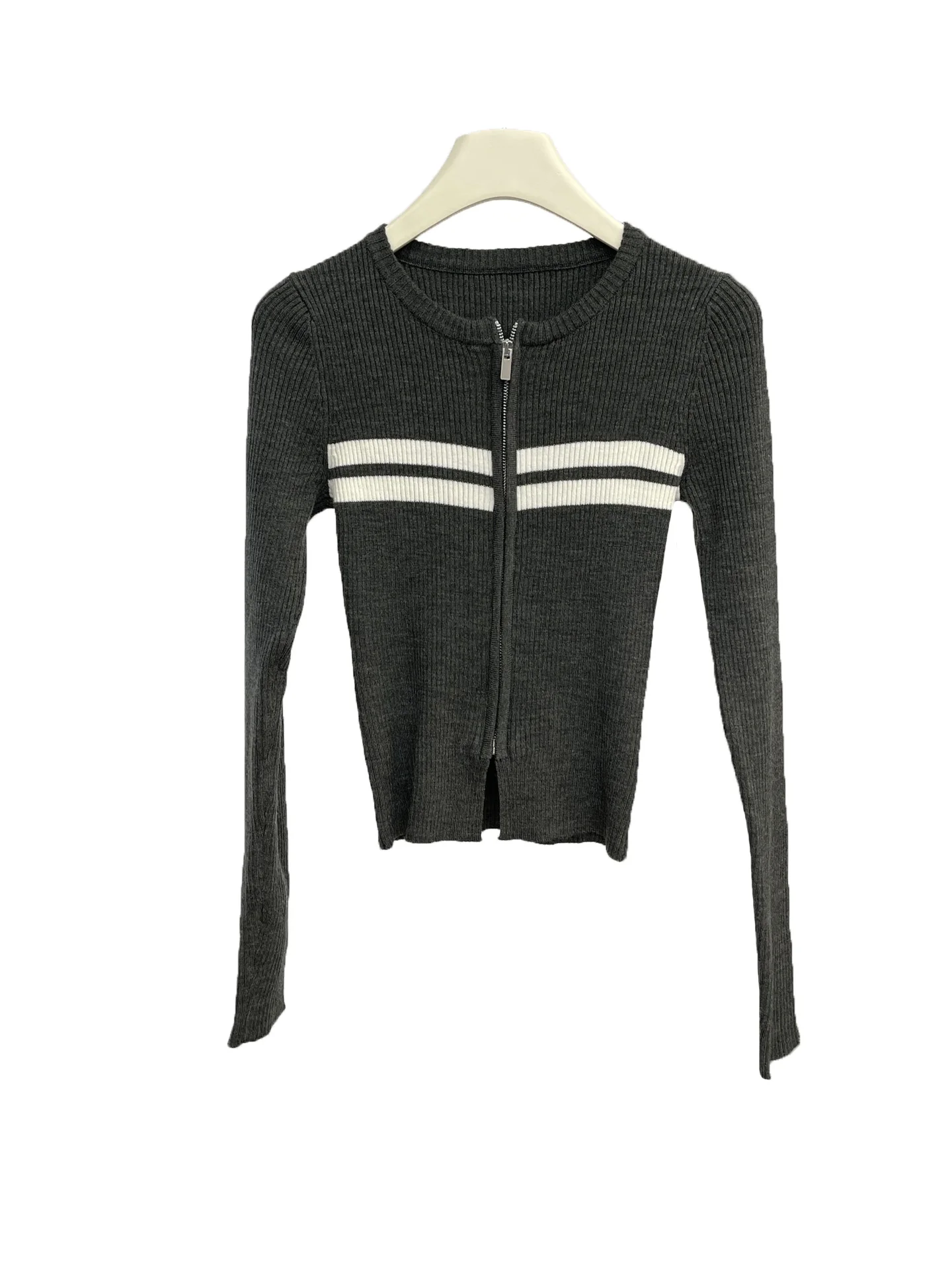 

Cardigan jacket round neck short Slim version of the knitted splicing design warm and comfortable 2023 winter new 1226