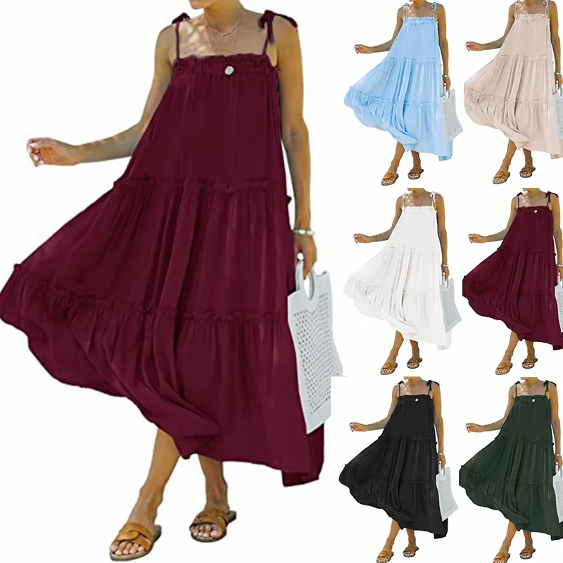 2023 Summer Backless Solid Long Dresses Sexy Slash Neck Suspender Dress Elegant Sleeveless Pleated Beach Streetwear Comfy Dress
2023 Summer Backless Solid Long Dresses Sexy Slash Neck Suspender Dress Elegant Sleeveless Pleated Beach Streetwear Comfy Dress