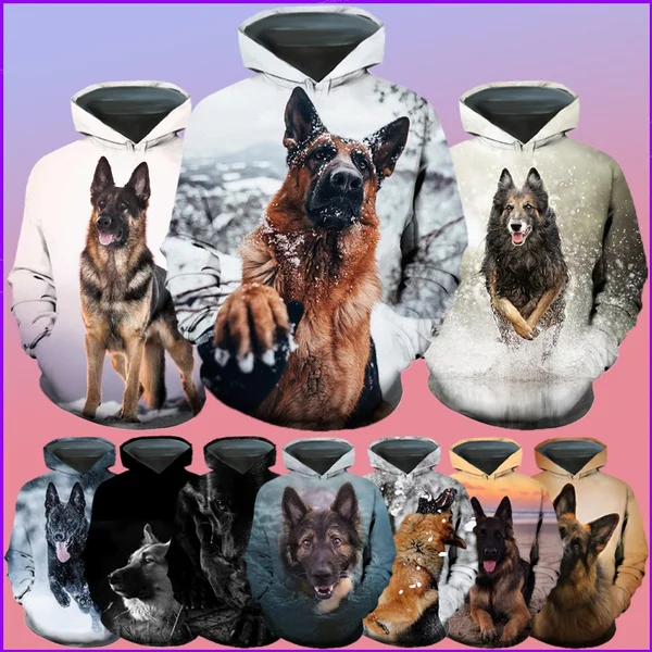 

Повседневные мужские футболки с 3D-принтом немецкой овчарки животных собаки, футболки с капюшоном для пары