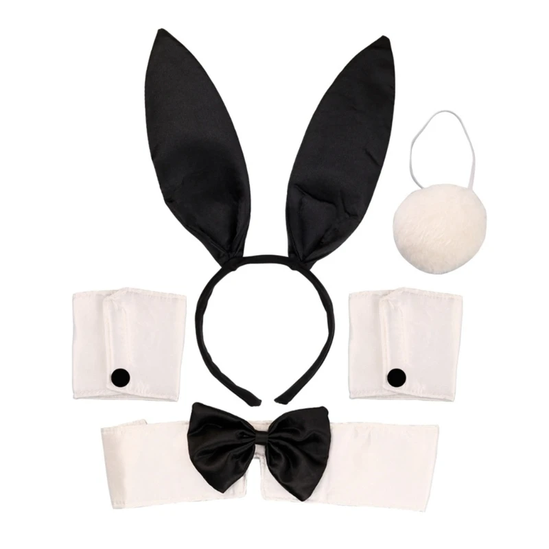 

Rabbit Accessories Set Including Rabbit Ears Headband, Rabbit Tail, Bow Tie and Arm Cuffs Halloween Cosplay Accessories