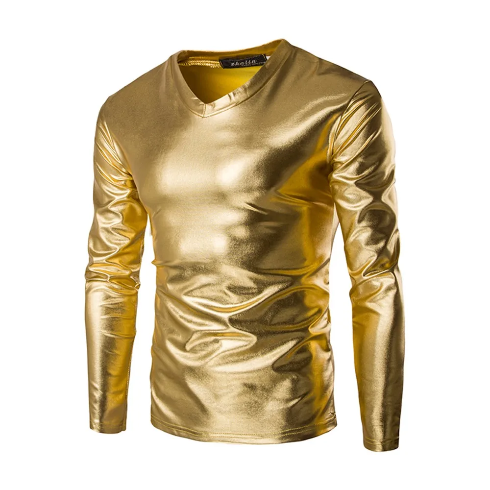 Fashion Men's PU Leather T-Shirts Glossy Nightclub Performance Stage Tees Top Long Sleeve Shiny T-Shirt Men's Clothing
Fashion Men's PU Leather T-Shirts Glossy Nightclub Performance Stage Tees Top Long Sleeve Shiny T-Shirt Men's Clothing
