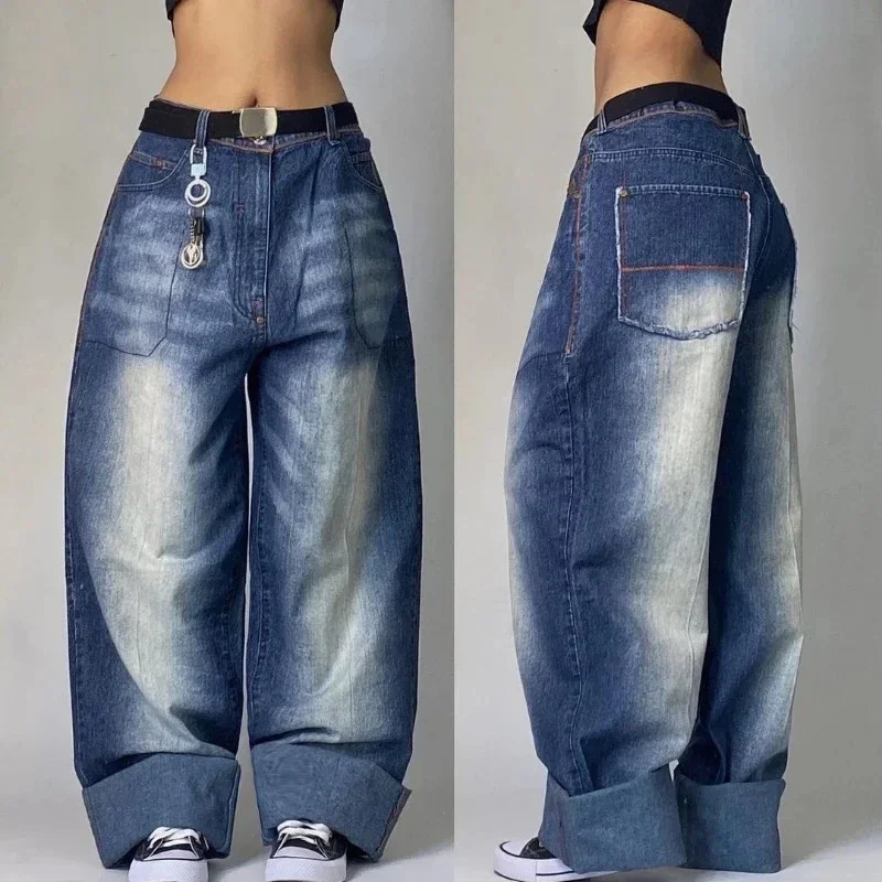 

American Retro Fashion Joker Washed Baggy Jeans Women Y2K New Street Popular High Waist Slim Mopping Straight Wide Leg Pants