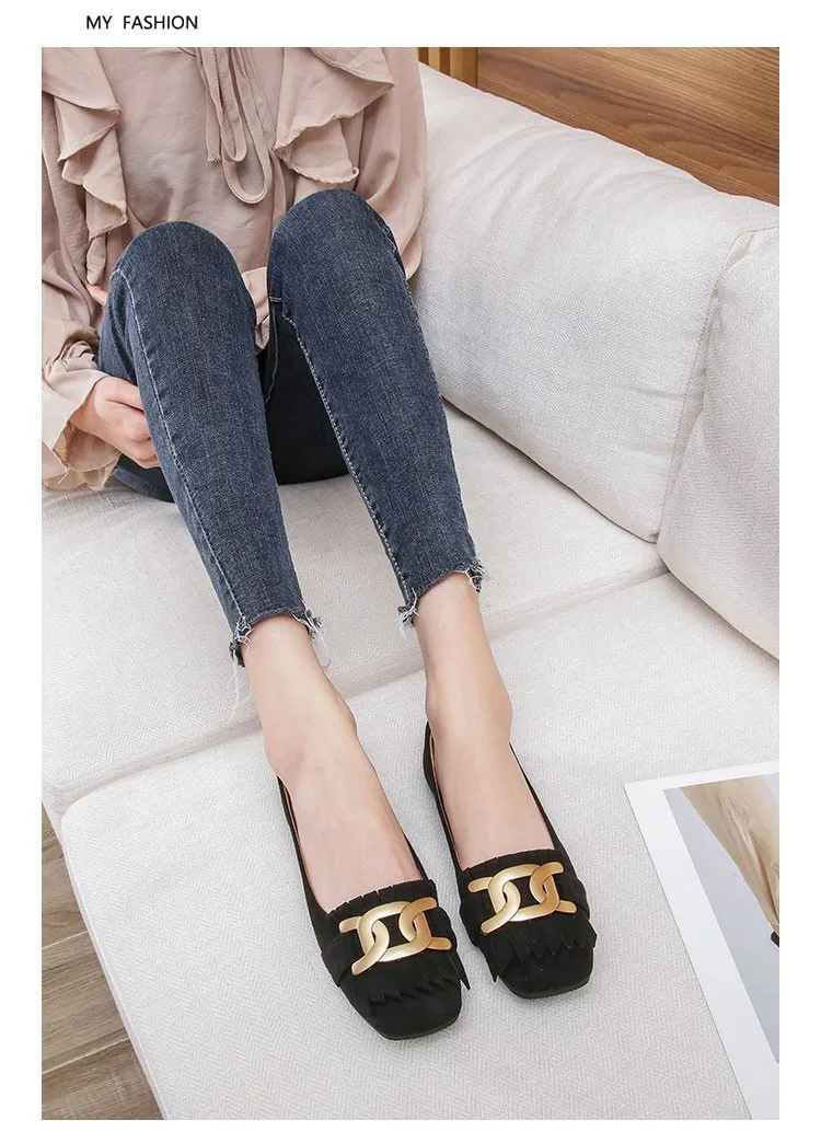Flat Shoes Woman Retro Tassels Square Shallow Single Shoes for Women 2023 New Metal Buckle Flat Loafers Women Big Size 45 45 46 Flat Shoes Woman Retro Tassels Square Shallow Single Shoes for Women 2023 New Metal Buckle Flat Loafers Women Big Size 45 45 46