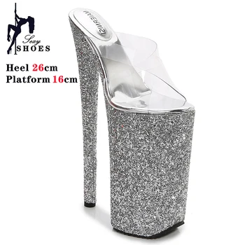 26CM/10Inchs Shiny Crystal PU High Heels Ultrahigh Heel Stripper Slippers Sandals Pole Dance Shoes Party Models Stage Show Shoes