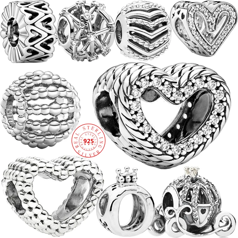 

Fit Original Pandora Charms Bracelet Women Jewelry DIY Making 925 Sterling Silver Crown Carriage Heart Hollow Shiny Europe Beads