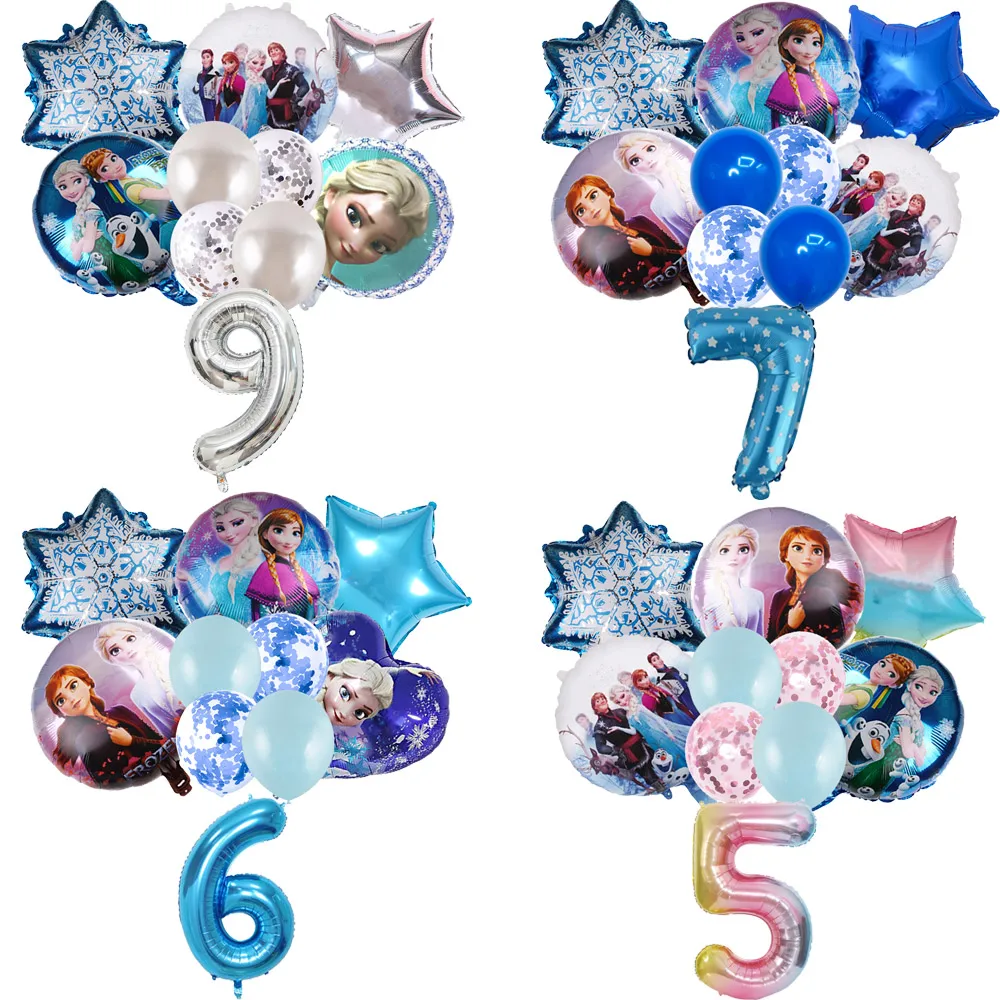 

Disney Princess Snowflake Frozen Elsa Anna Theme Birthday Party Decoration Latex Digital Balloon Set Baby Shower Girl Kid Gift