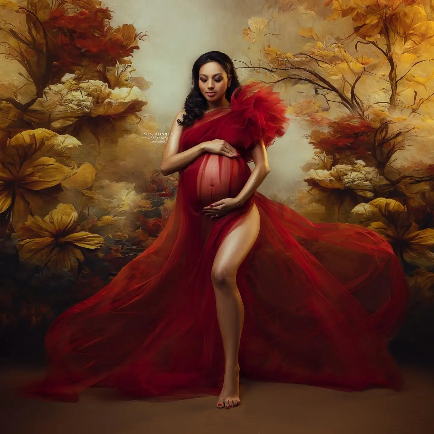 

Соблазнительное красное Тюлевое платье для беременных для фотосессии на одно плечо для будущей мамы Выпускные платья женские халаты