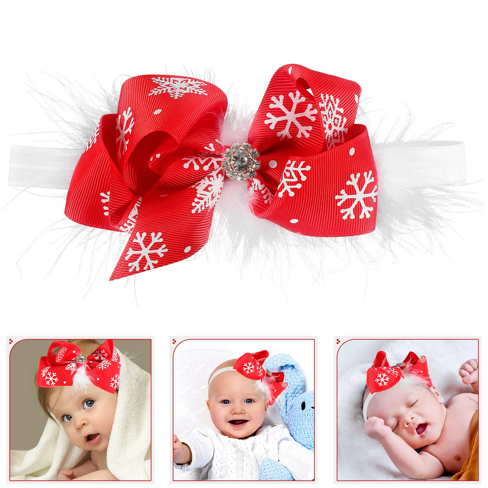 

1PC Bowknot Headband Snowflake Pattern Feather Christmas Hair Band Christmas Headwrap