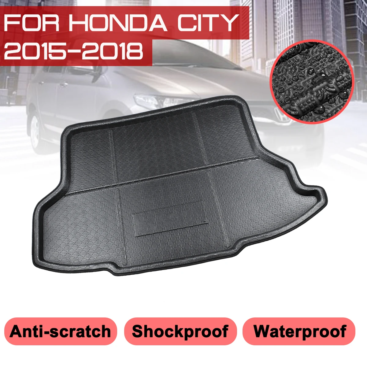 

Коврик для багажника автомобиля Honda CITY 2015 2016 2017 2018, водонепроницаемые коврики для пола, коврик, поднос для защиты от грязи, подкладка для груза