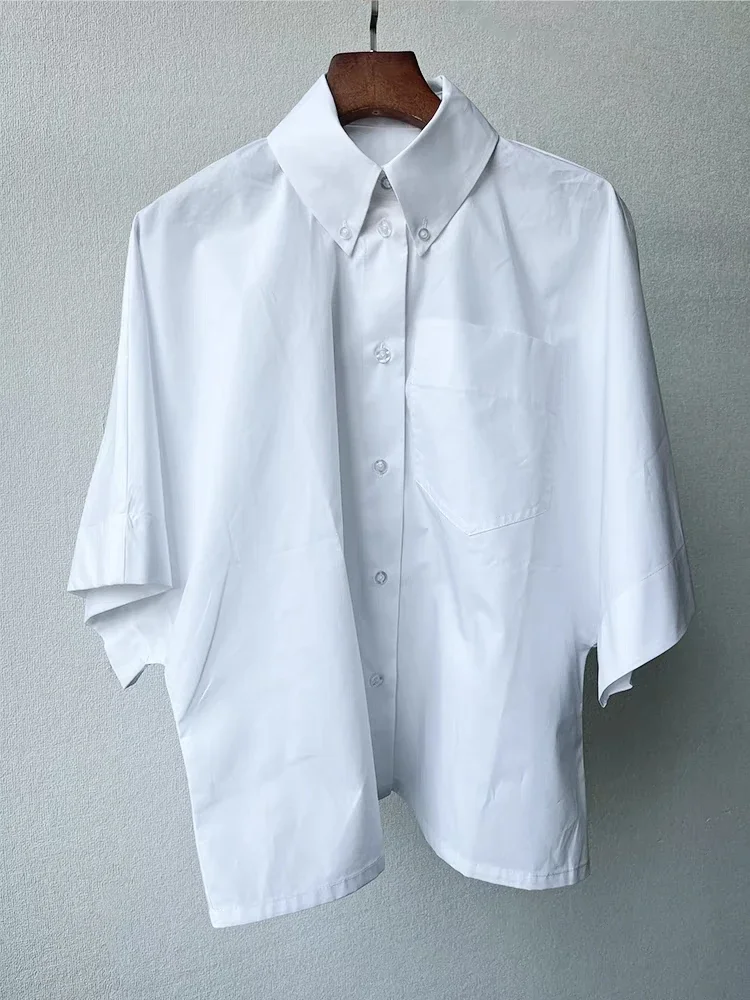 Women Half Sleeve Shirt Turn-down Collar Buttons Loose Summer Casual Cotton Blouse With Pocket
Women Half Sleeve Shirt Turn-down Collar Buttons Loose Summer Casual Cotton Blouse With Pocket