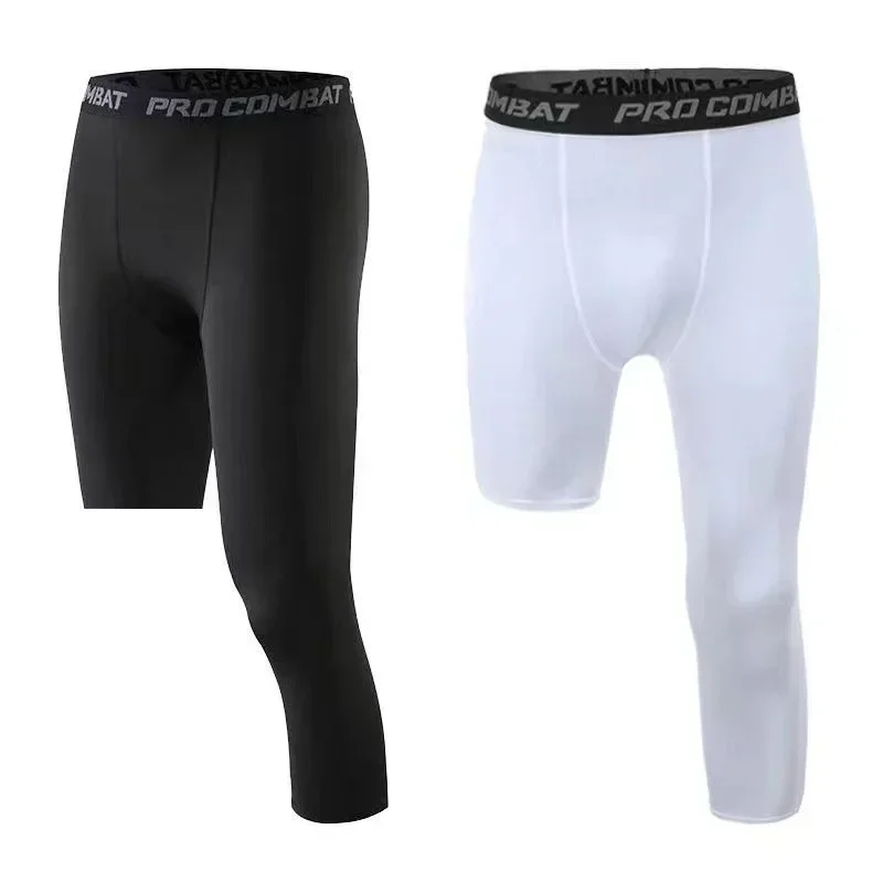 

3/4 Shorts Fitness Gym Exercise Cycling Tight Base Sport Trousers Leggings Compression Pant Cropped Basketball Men Layer Running