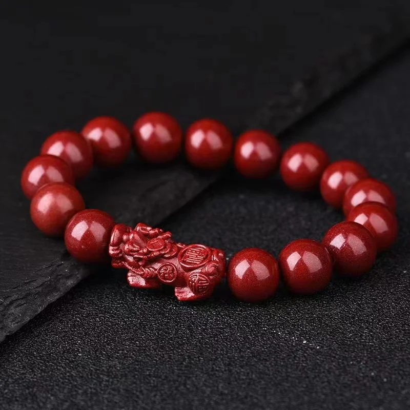 

Natural cinnabar bracelet high content Imperial purple gold and round beans brace men and women's wealth health bracelet