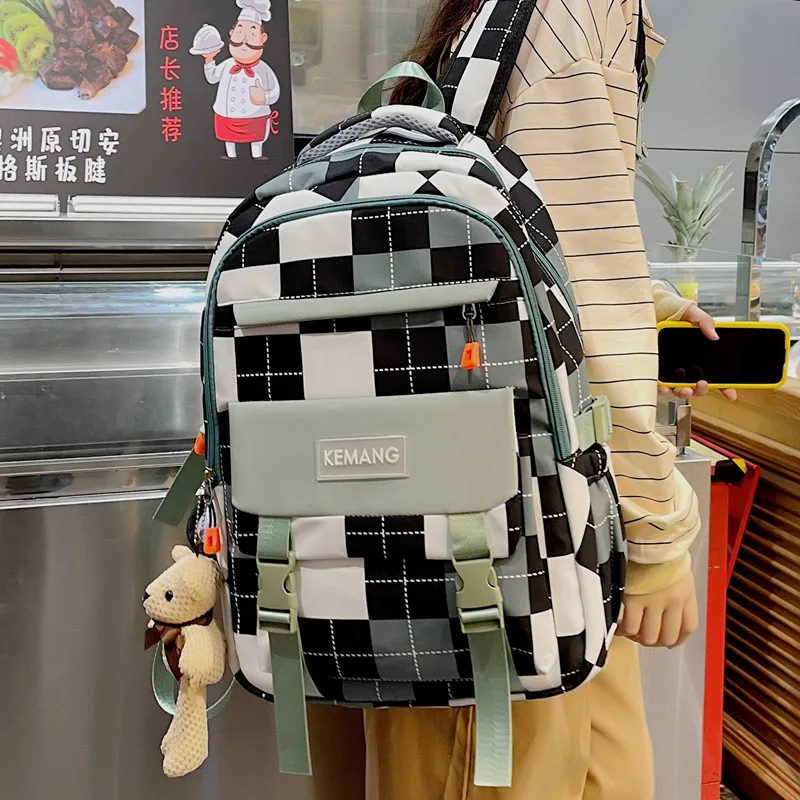 

2022 New Tartan schoolbag female Harajuku Ulzzang Junior High School University Birthday Department large capacity backpack