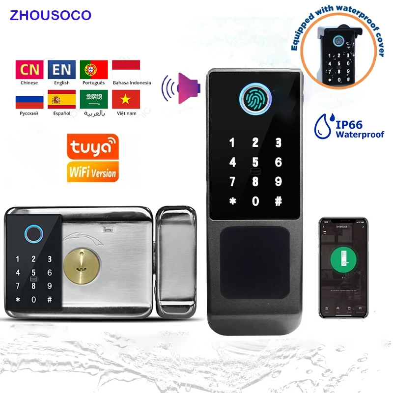 

Fingerprint Tuya Smart Door Lock Waterproof IP66 Wifi Remote Control TTLock Bluetooth APP Digital Code Keyless Electronic Lock