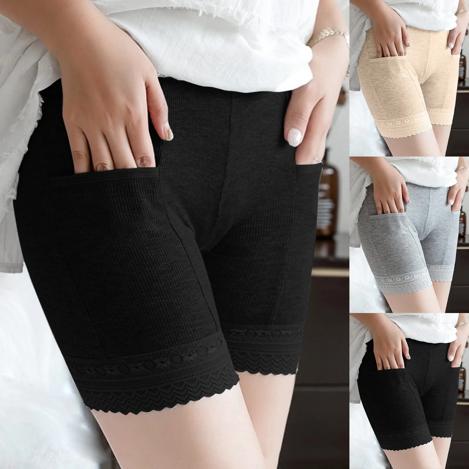 Womens Solid Color Large Leggings Comfortable Loose Boxer Shorts Fashion Leggings For Women Cotton Tights Shorts With Pockets 
Womens Solid Color Large Leggings Comfortable Loose Boxer Shorts Fashion Leggings For Women Cotton Tights Shorts With Pockets