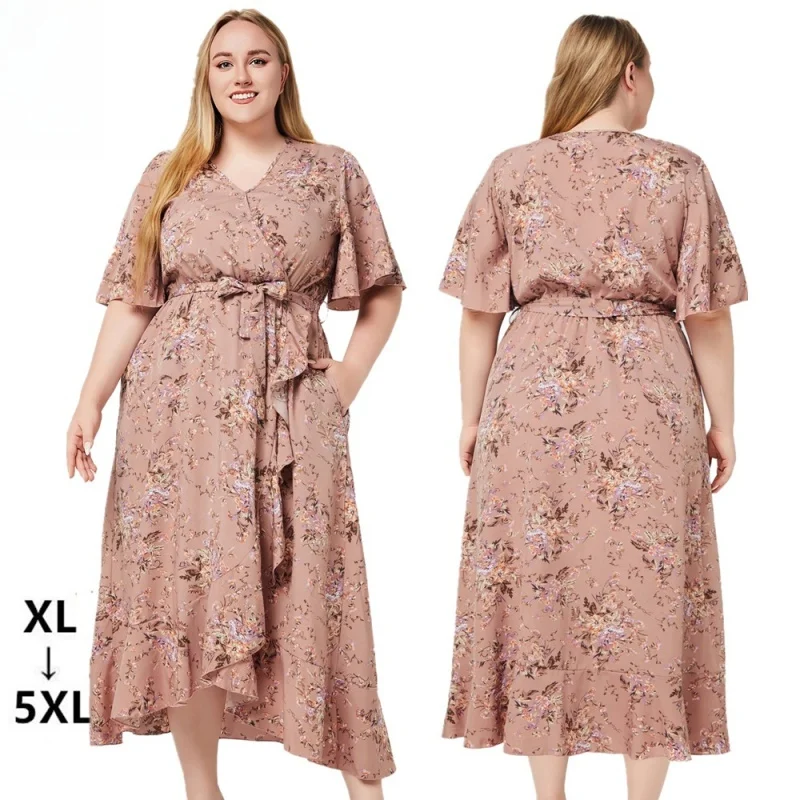 2024 European and American plus Size Women's Clothes Summer New V-neck Short Sleeve Ruffled Printed Pocket Dress
2024 European and American plus Size Women's Clothes Summer New V-neck Short Sleeve Ruffled Printed Pocket Dress
