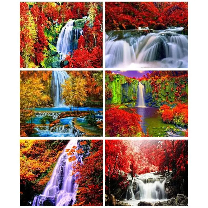 

CHENISTORY Pictures By Number Waterfall Scenery Diy Kits Painting By Numbers Autumn Picture Drawing On Canvas Gift Home Decor