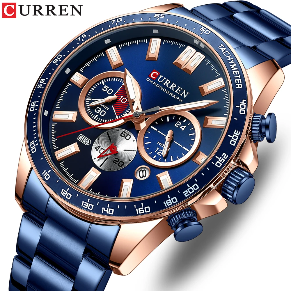 

CURREN Men's Watch For Men Blue Dial Stainless Steel Band Date Mens Business Male Quartz Watches Waterproof Luxuries WristWatch