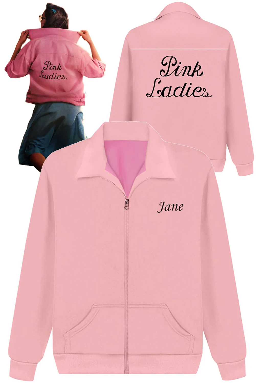 Pink Ladies Jane Olivia Cosplay Jacket Women Costume Movie Grease Roleplay Fantasia Outfit Fancy Dress Up Party Cloth For Female
Pink Ladies Jane Olivia Cosplay Jacket Women Costume Movie Grease Roleplay Fantasia Outfit Fancy Dress Up Party Cloth For Female