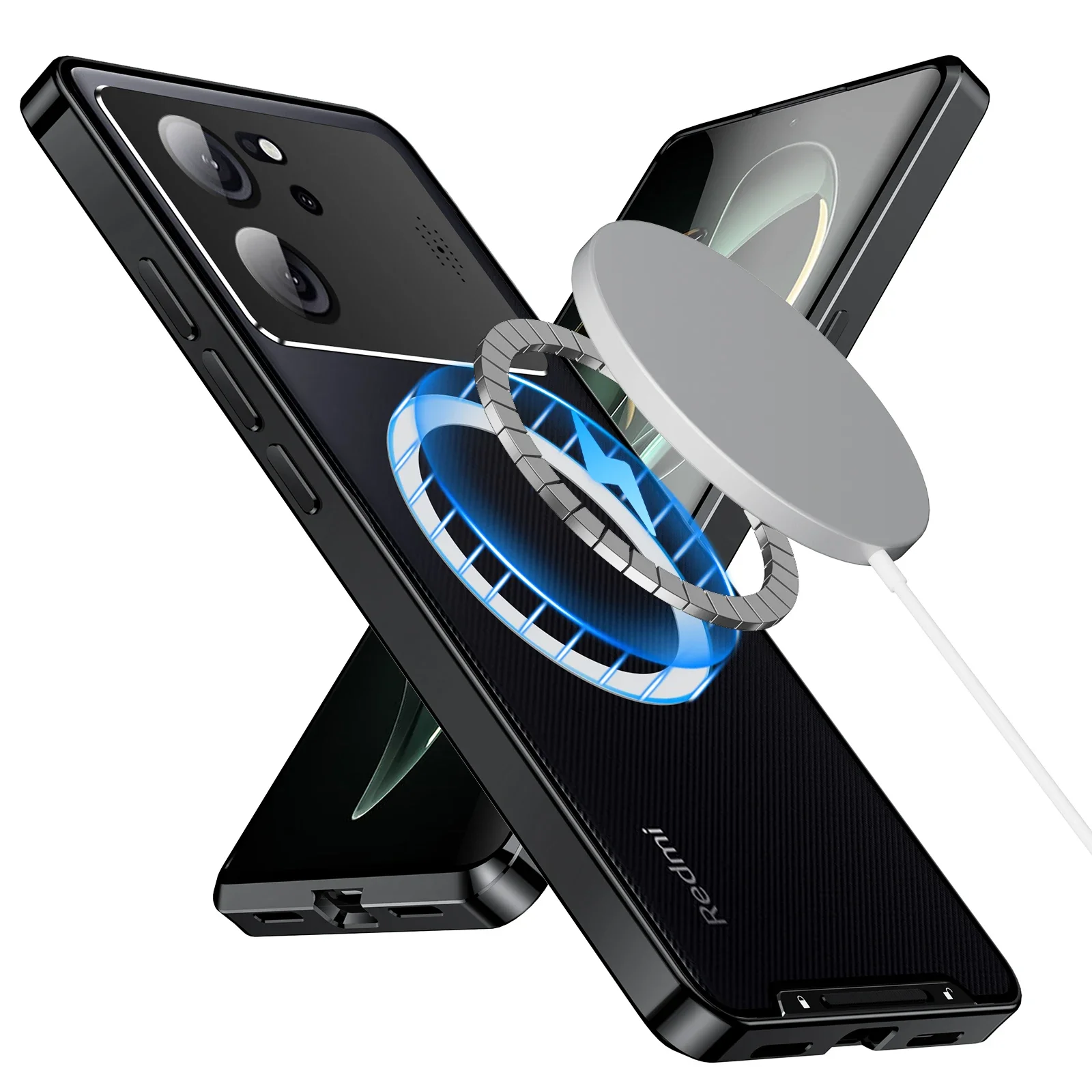 

Металлический чехол из алюминиевого сплава для Xiaomi 14 13 Pro Mi Redmi K60, ультра-бампер, Магнитный чехол для беспроводной зарядки
