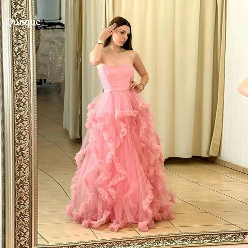 Qunque Elegant A Line Sweetheart Tulle Prom Dresses With Ruffles Women's Long Formal Occasion Dress Sleeveless Party Dresses
Qunque Elegant A Line Sweetheart Tulle Prom Dresses With Ruffles Women's Long Formal Occasion Dress Sleeveless Party Dresses