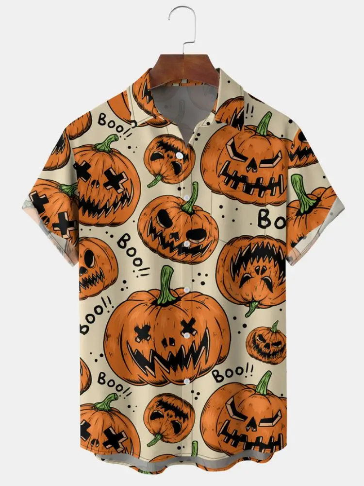 

Chemise homme tendance 2024，Men's Shirt Grimace Pumpkin Halloween Print Hawaiian Short Sleeve Shirt Fashion Design