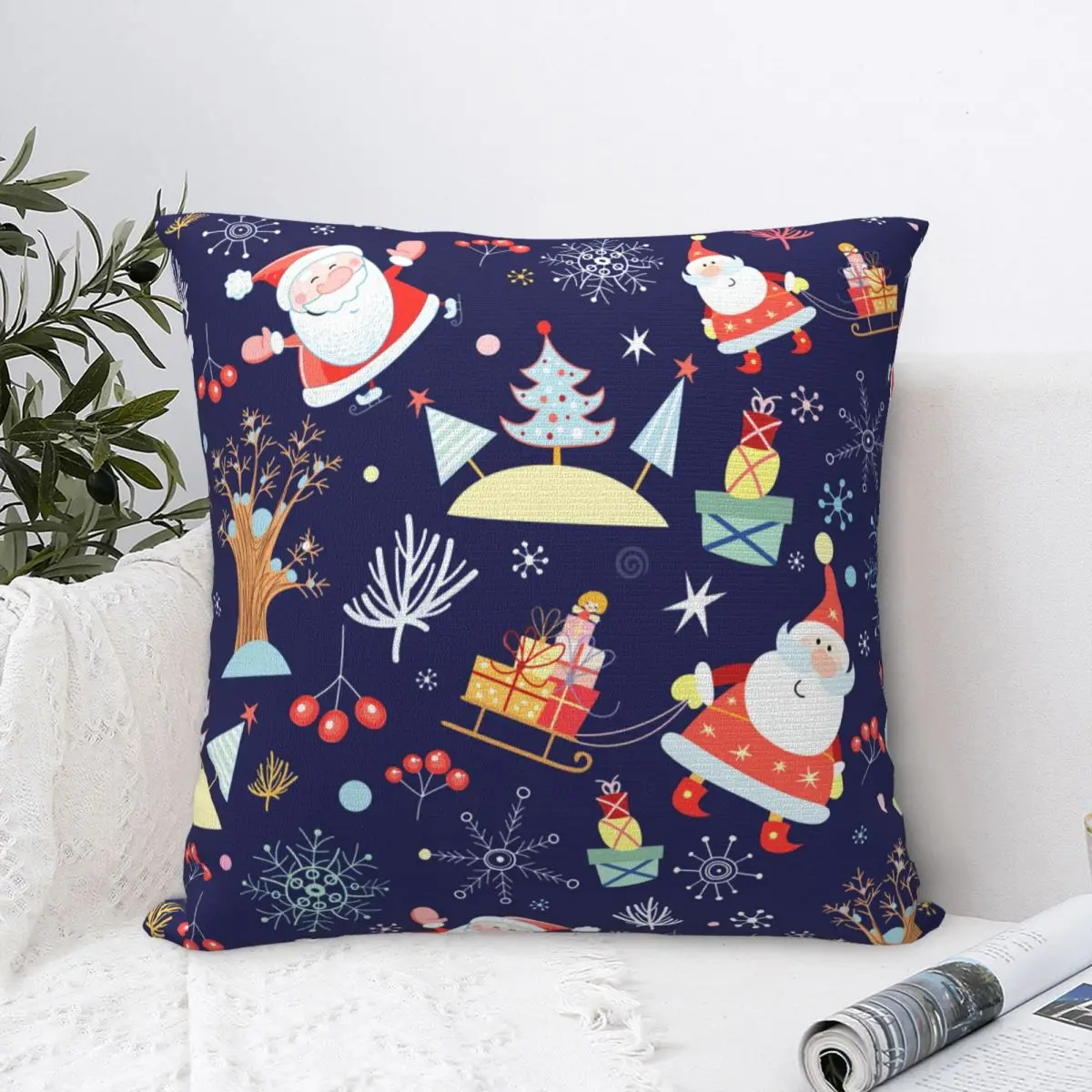 

Happy Hug Pillowcase Merry Christmas Day New Year Santa Claus Elk Snowflake Backpack Cushion Sofa DIY Coussin Covers