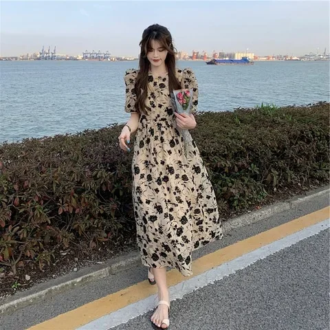Vintage Korean Style Puff Sleeve Floral Dress For Women 8 Vintage Korean Style Puff Sleeve Floral Dress For Women